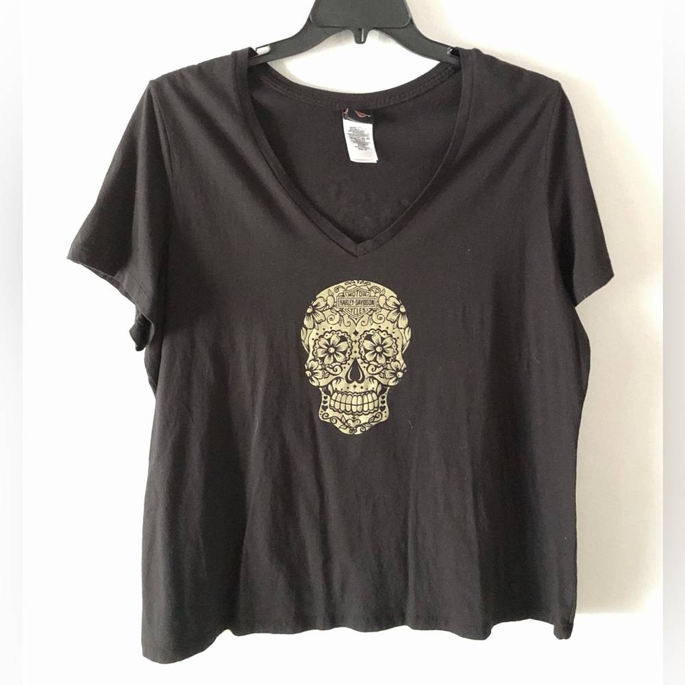 Harley Davidson Black Gold Sugar Skull Graphic Tee New Orleans Biker Voodoo 2X
